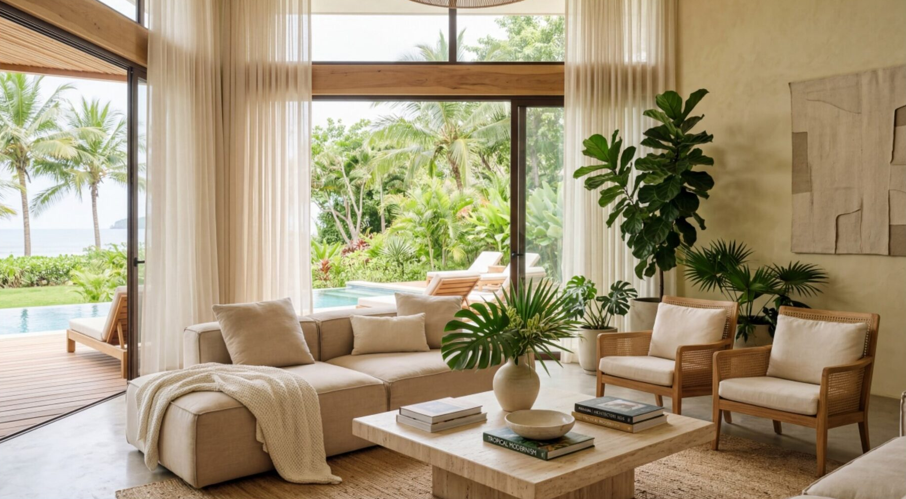 Sala de estar con vista al mar